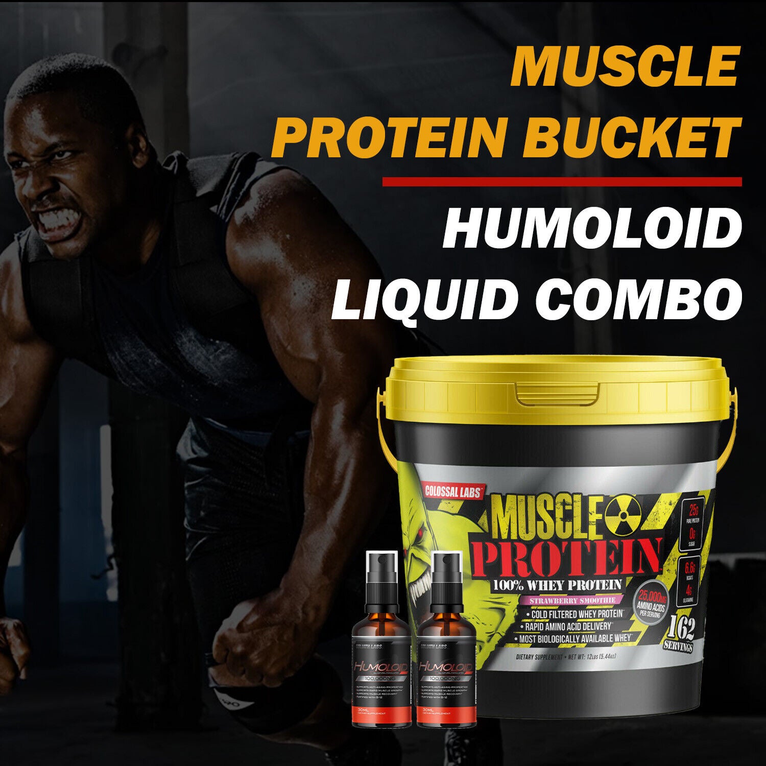 12 lbs Bucket Muscle Protein & 2 x Humoloid Liquid Combo